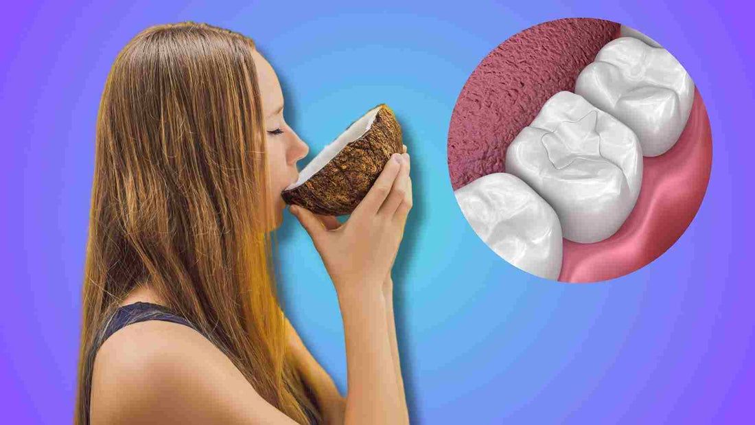 A woman practicing oil pulling