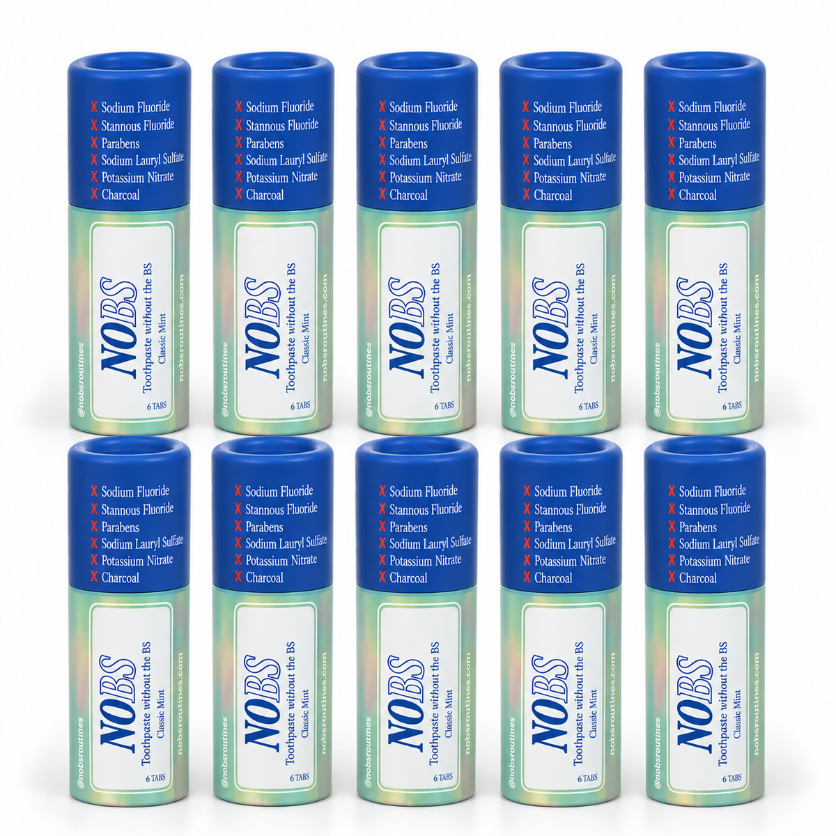 NOBS Toothpaste Tablets Travel Tubes (10 Pack)